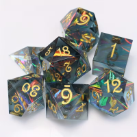Набор кристаллических кубиков RPG из смолы ручной обработки 7 шт (золотые цифры) + КОРОБОЧКА В ПОДАРОК