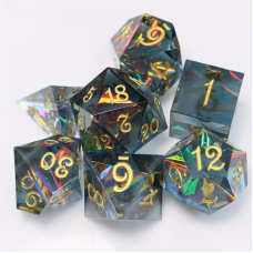 Набір кристалічних кубиків RPG зі смоли ручної обробки 7 шт (золоті цифри) + КОРОБОЧКА В ПОДАРУНОК