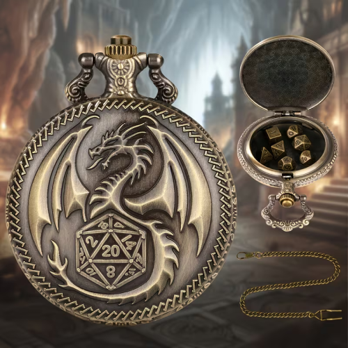 Металлический кейс-карманные часы с набором металлических RPG микро дайсов