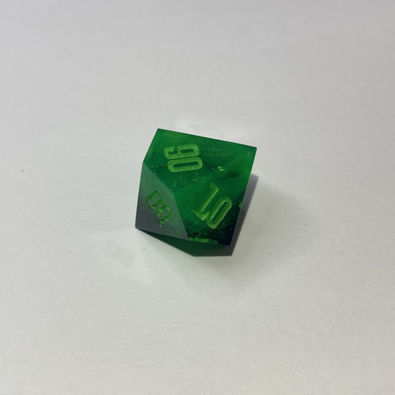 Кубики ручної роботи для DnD зелено-чорні з блискітками (DS10)