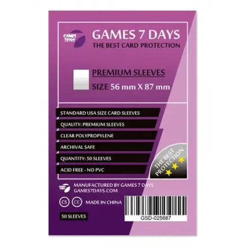 Протекторы для карт Games7Days (56 х 87 мм, Standard USA, 50 шт.) (PREMIUM)