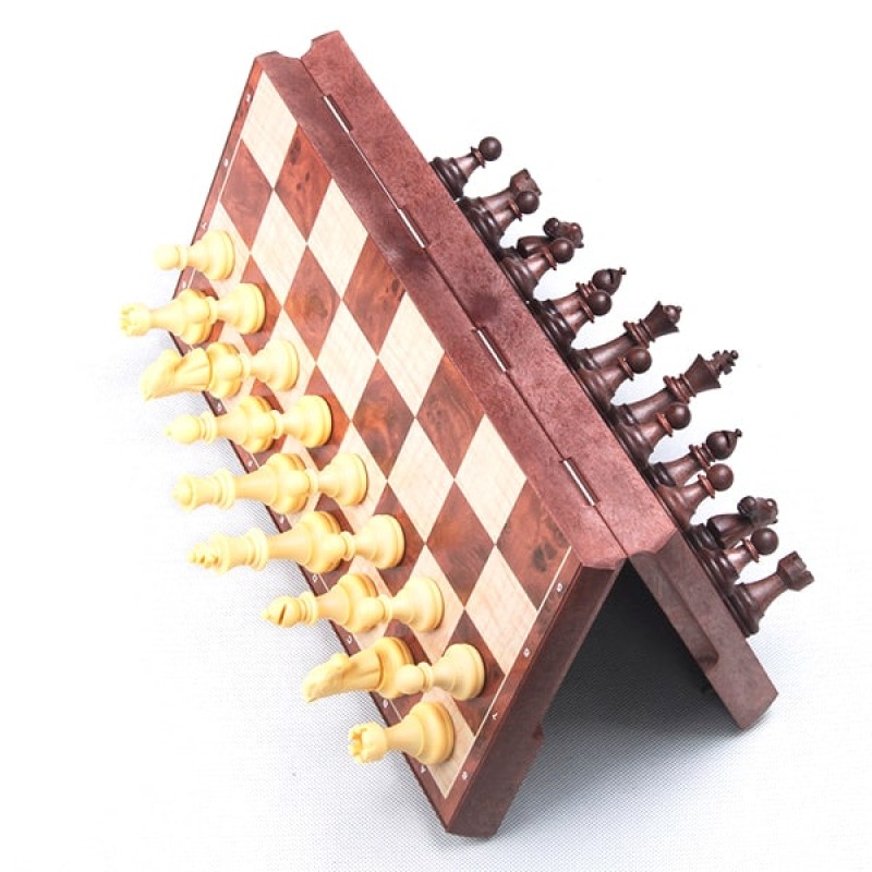 Магнітні шахи, шашки. Magnetic Folding Peach wood Chess and Checker 31x31