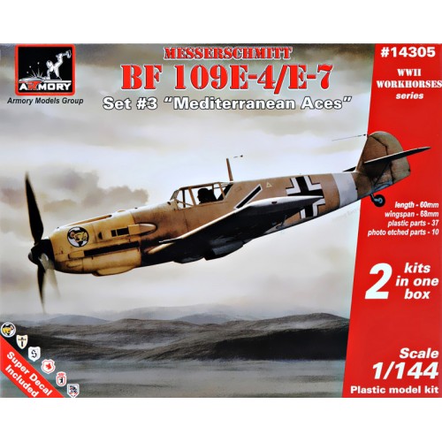 Сборная модель самолета Самолет Messerschmitt Bf 109E "Mediterranean TO Aces" (два комплекта в коробке) 1:144