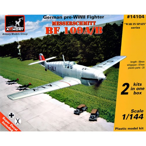 Сборная модель самолета Немецкий истребитель Messerschmitt Bf 109A/B, 2МВ, 2 шт. 1:144