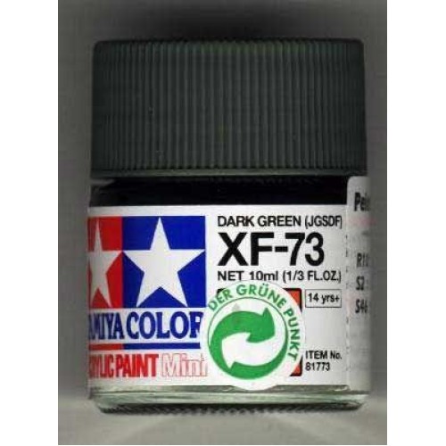 Краска водорастворимая Акриловая краска 10мл Mini XF-73 темнозеленый японская армия (матовая)