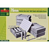 Снаряды с ящиками 76-мм пехотной пушки образца 1943 года.