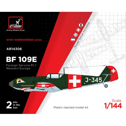 Сборная модель самолета Истребитель Мессершмитт Bf 109E (на службе стран Западной Европы), часть 1. (2 модели в наборе) 1:144
