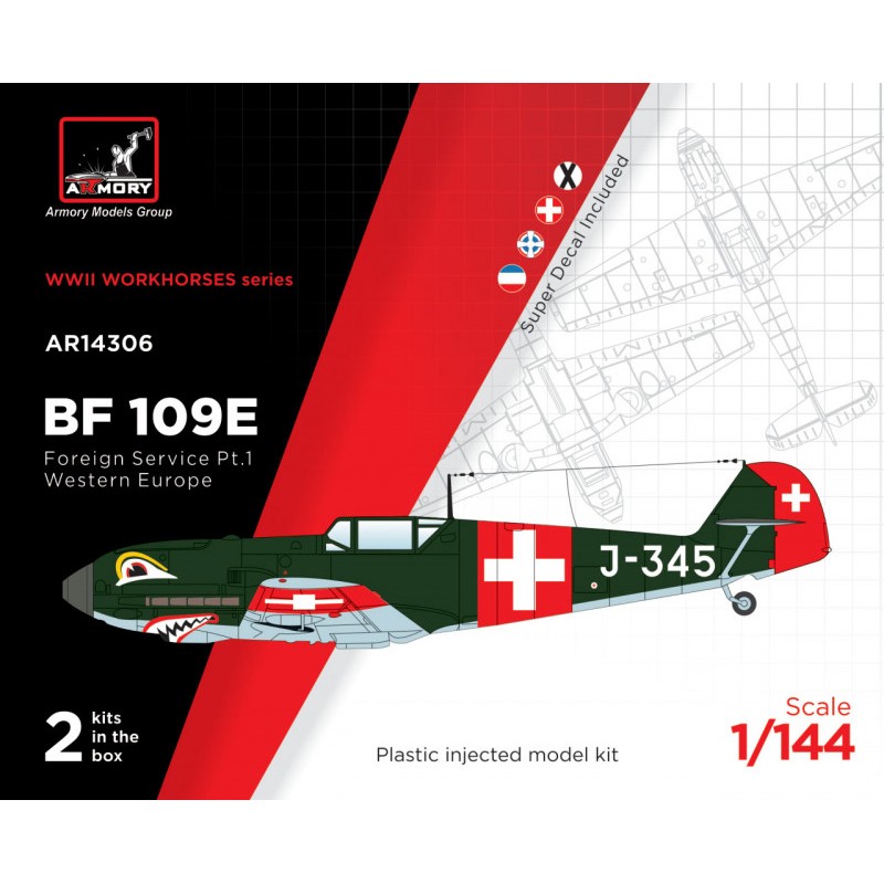 Збірна модель літака Винищувач Мессершмітт Bf 109E (на службі країн Західної Європи), частина 1 (2 моделі в наборі) 1:144