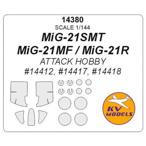 Декали Маска для модели самолета МиГ-21СМТ/МиГ-21МФ/МиГ-21Р + маски колёс (Attack Hobby)