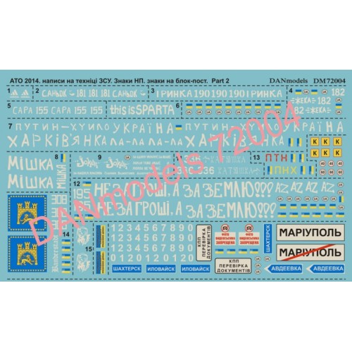 Наборы деталировки Декаль: ATO (антитеррористическая операция), Восточная Украина 2014, Часть II (DAN72004) Масштаб: 1:72