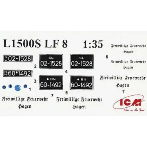 Сборная модель 1:35 Немецкий пожарный автомобиль L1500S LF 8 ICM 35527