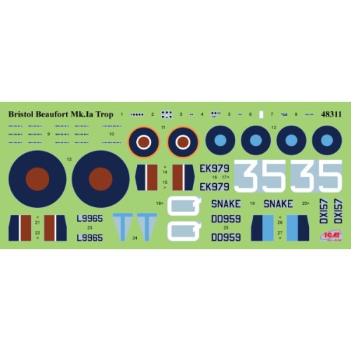 Сборная модель самолета Сборная модель 1:48 Британский самолет Bristol Beaufort Mk.IA с пилотами RAF ICM 48313 1:48