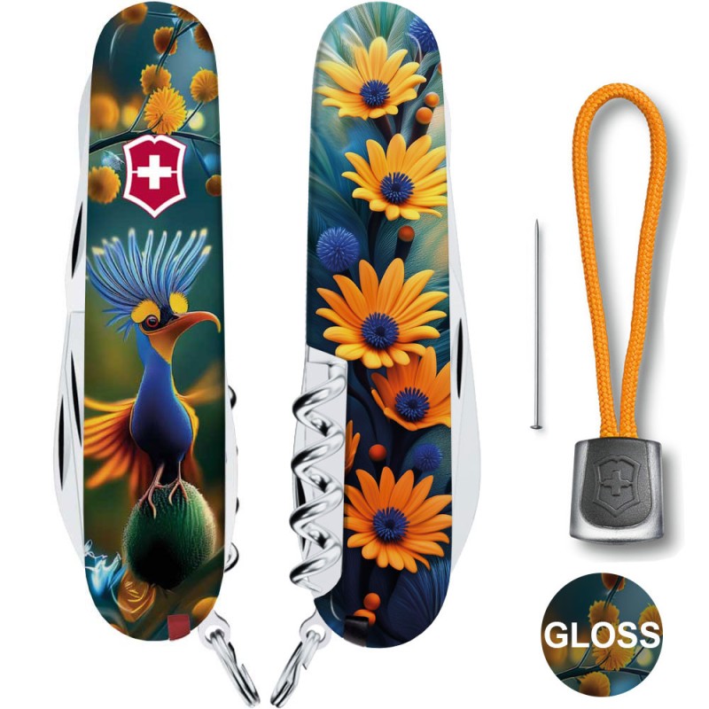 Швейцарский складной нож 91мм Victorinox CLIMBER DESIGN Яркая птичка 1.3703.3.R2110pk