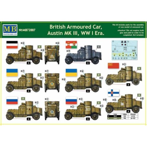 Збірна модель 1:72 Британський бронеавтомобіль Остін, MK III, часів Першої світової війни MasterBox 72007