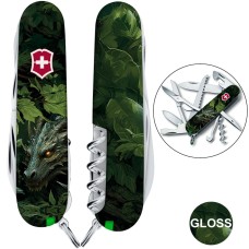 Складаний ніж Victorinox HUNTSMAN ZODIAC Зелений дерев'яний дракон 1.3713.3.Z3240p