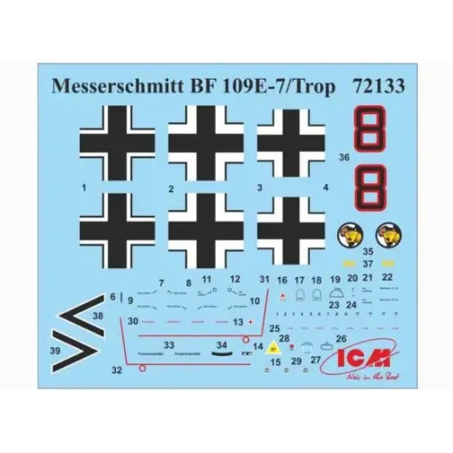 Збірна модель літака Збірна модель 1:72 Літак Мессершмітт Bf 109E-7:Троп ICM 72133 1:72