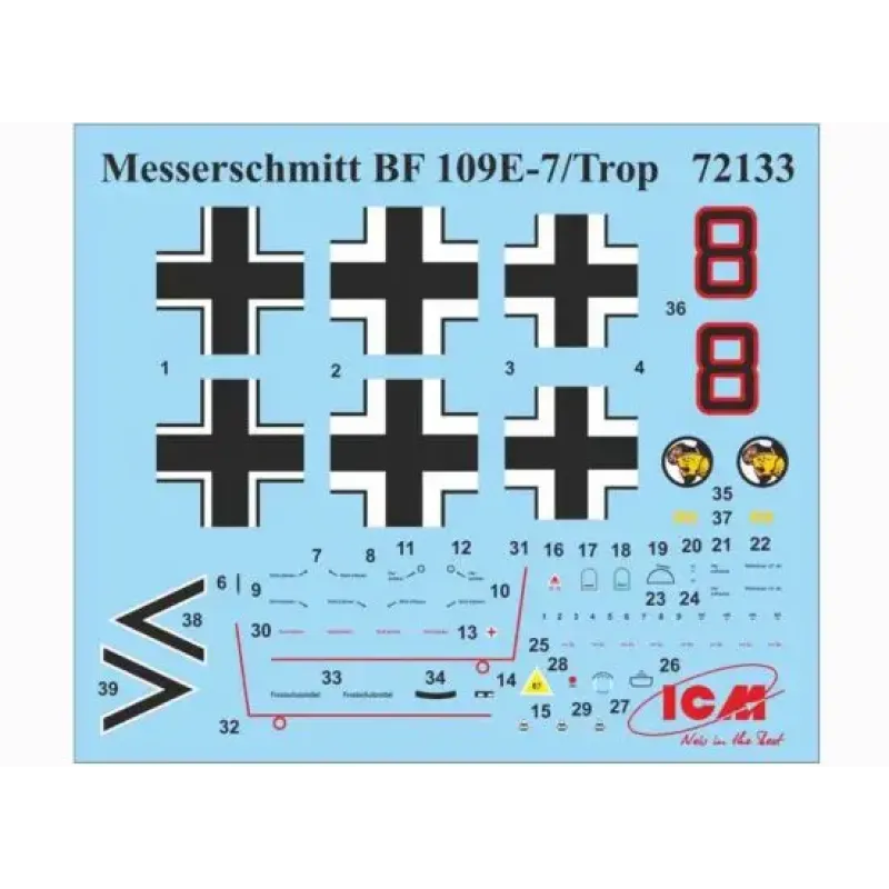 Збірна модель літака Збірна модель 1:72 Літак Мессершмітт Bf 109E-7:Троп ICM 72133 1:72