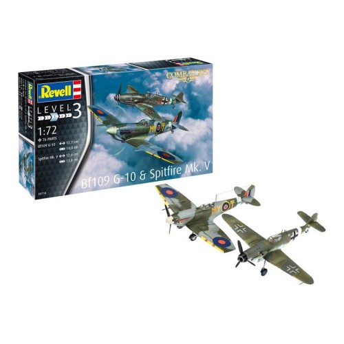 Збірна модель літака Збірна модель-копія Revell Літаки Messerschmitt Bf109G-10 та Spitfire Mk.V, рів 3, м: 1:72 1:72