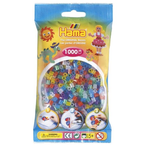 Додаткові матеріали Термомозаїка HAMA Набір кольорових намистин MIDI 5+ 1000шт, 6 напівпрозорих кольорів з блискітками