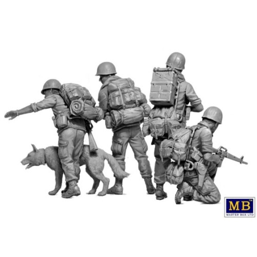 Збірна модель 1:35 Фігури американський патруль у В'єтнамі та собака МастерБокс 35238