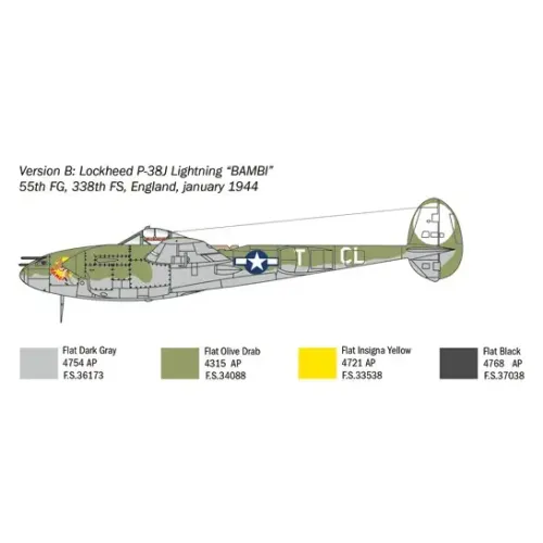 Збірна модель літака Збірна модель 1:72 Літак P-38J Lightning Italeri 1446 1:72