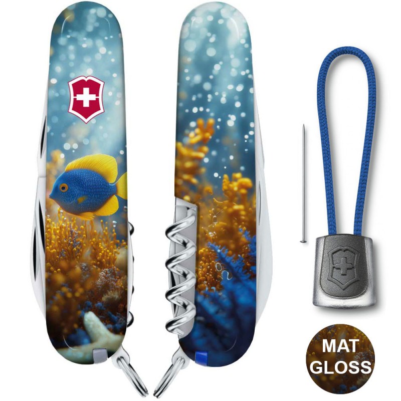 Швейцарский складной нож 91мм Victorinox CAMPER DESIGN Желто-голубая рыбка 1.3613.7.R2020pk