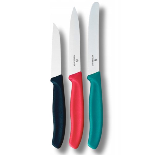 Набір ножів для чищення овочів Victorinox Swiss Classic 3 ножа чорн/черв/зел 6.7116.34C1