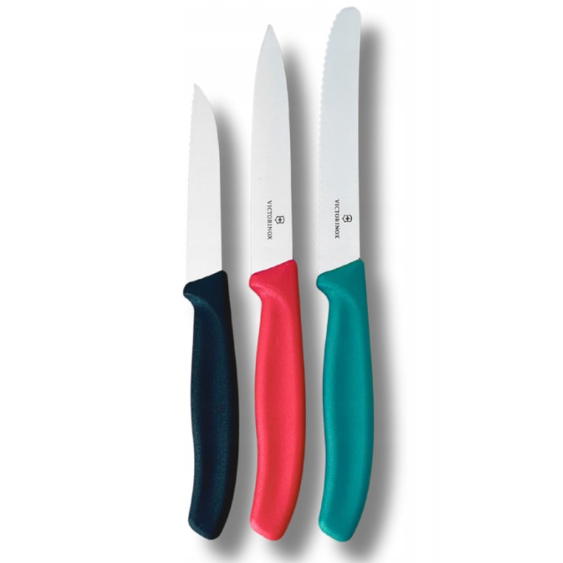 Набір ножів для чищення овочів Victorinox Swiss Classic 3 ножа чорн/черв/зел 6.7116.34C1