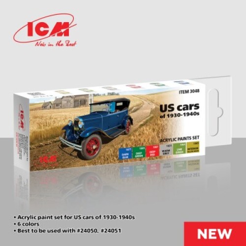 Набор акриловых красок для автомобилей США 1930 – 1940-х годов ICM 3048