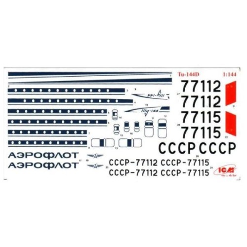 Сборная модель самолета Сборная модель 1:144 Сверхзвуковой пассажирский самолёт Ту-144Д ICM 14402 1:144
