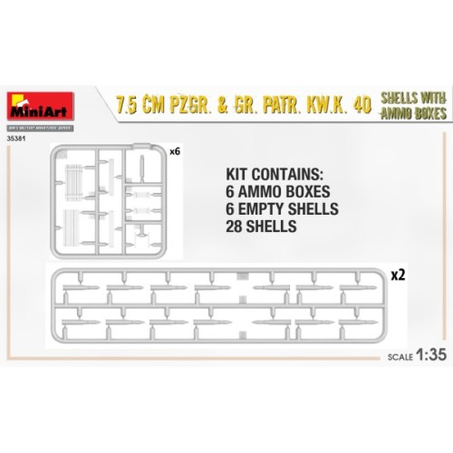 Наборы деталировки Сборная модель 1:35 Снаряды 7,5 см Pzgr. & Gr. Patr. Kw.K. 40 с ящиками для боеприпасов МиниАрт