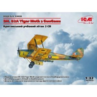 Сборная модель 1:32 Британский учебный самолет DH. 82A Tiger Moth с бомбами ICM 32038