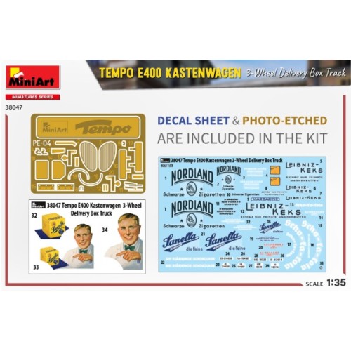 Авто-мото Збірна модель 1:35 Триколісна вантажівка Tempo E400 Kastenwagen MiniArt 38047