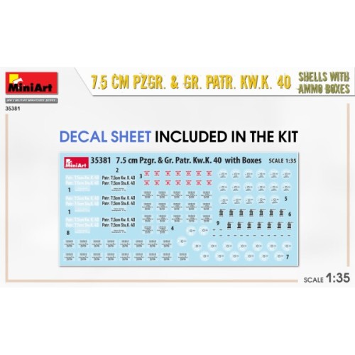 Наборы деталировки Сборная модель 1:35 Снаряды 7,5 см Pzgr. & Gr. Patr. Kw.K. 40 с ящиками для боеприпасов МиниАрт