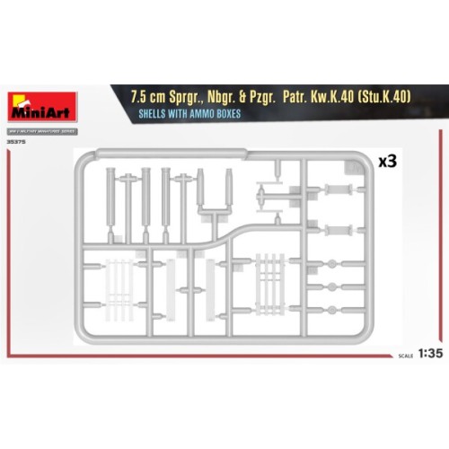 Ракети та боєкомплекти Збірна модель 1:35 Набір 7,5 см снаряди Sprgr., Nbgr. та Pzgr. Patr. Kw.K.40 (Stu.K.40) із ящиками для боєприпасів MiniArt 35375