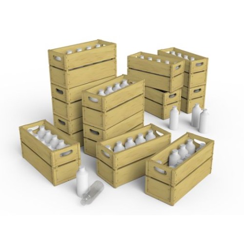 Набори деталіровки Збірна модель 1:35 Набір Молочні пляшки та дерев'яні ящики МініАрт 35573