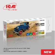 Набор акриловых красок для автомобилей США 1930 – 1940-х годов ICM 3048