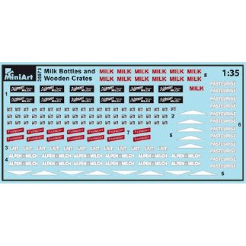Набори деталіровки Збірна модель 1:35 Набір Молочні пляшки та дерев'яні ящики МініАрт 35573