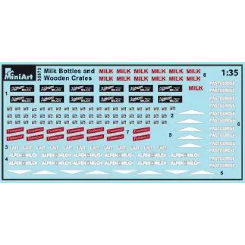 Набори деталіровки Збірна модель 1:35 Набір Молочні пляшки та дерев'яні ящики МініАрт 35573