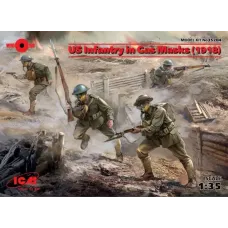 Пехота США в противогазах, 1918 г.