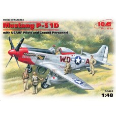 Сборная модель 1:48 Самолет Мустанг P-51D с пилотами ВВС США и наземным персоналом ICM 48153