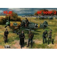 Сборная модель 1:48 немецкий самолет Bf 109F-2 с пилотами и наземным персоналом, ICM48803