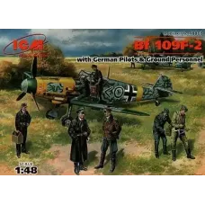 Збірна модель 1:48 німецький літак Bf 109F-2 з пілотами і наземним персоналом, ICM48803