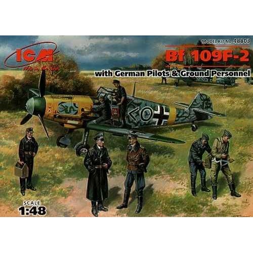 Збірна модель літака Збірна модель 1:48 німецький літак Bf 109F-2 з пілотами і наземним персоналом, ICM48803 1:48