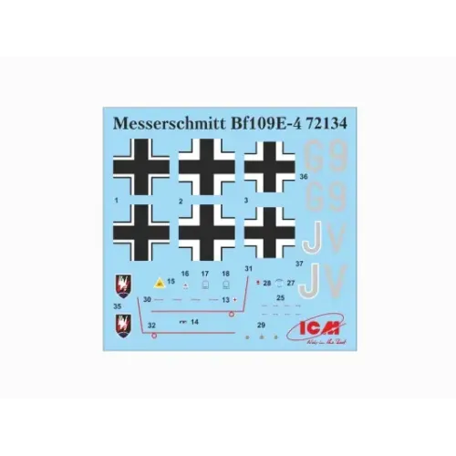 Збірна модель літака Збірна модель 1:72 Літак Мессершмітт Bf 109E-4 ICM 72134 1:72