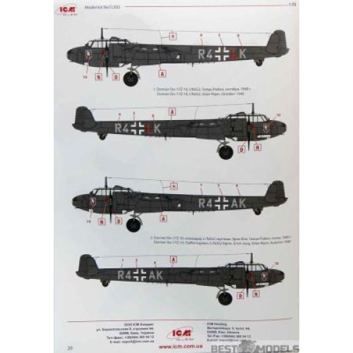 Сборная модель самолета Сборная модель 1:72 Самолет Дорнье Do-17Z-10 ICM 72303 1:72