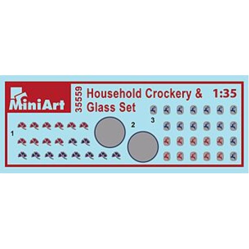Наборы деталировки Сборная модель 1:35 Набор бытовая посуда и стекло Миниарт 35559