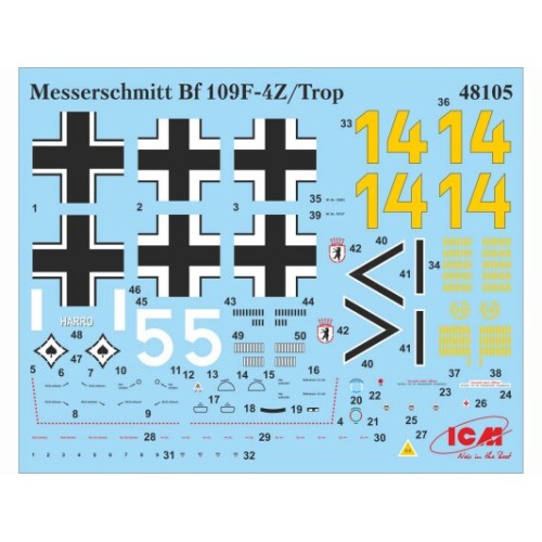 Літаки Збірна модель 1:48 німецький винищувач Messerschmitt Bf 109F-4Z:Trop ICM 48105