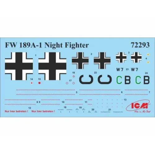 Сборная модель самолета Сборная модель 1:72 Самолет Фокке-Вульф Fw 189A-1 ICM 72293 1:72