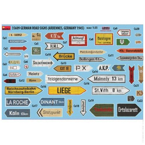 Наборы деталировки Сборная модель 1:35 Набор Немецкие дорожные знаки (Арденны, Германия 1945) МиниАрт 35609